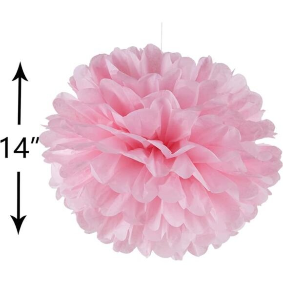 14" Pink & Blue Tissue Pom Poms Kit DIY Decorative Paper Flowers for Baby Shower - Picture 2 of 5